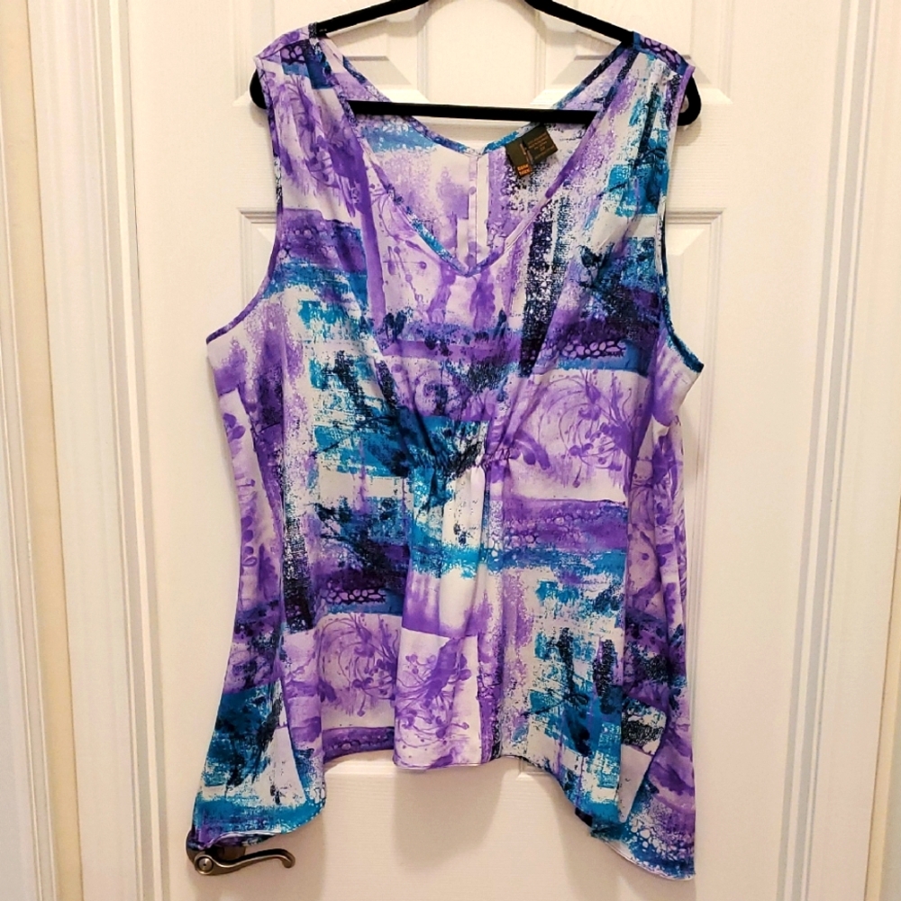 Watercolor 🌻 Serenade Women's Handkerchief Hem Sleeveless Top 2X Spring Summer